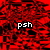 Red and black pixelated background with white text reading "ps" then "ps no..." on left, "guess what my favorite word is.." on top right, and "COOKIES!!!" at bottom right.
