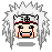 Pixel art character with white spiky hair, red headband marked with kanji, and blood-like streaks under eyes; four variations show mouth expressions from closed to wide grin.
