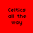 Four quadrants display 'Celtics all the way' text in pixelated font against red, pink, white, and light pink backgrounds.