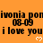 Orange background with repeated black text 'ivonia ponivonia' and 'i love you', each paired with a white pixelated heart, showing partial cropping in lower sections.