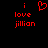 Red pixelated text and a heart symbol on black background, with two identical side-by-side layouts showing 'i love jillian' in lowercase letters.