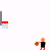 Pixelated animation of a basketball player in black jersey and red shorts performing actions near a hoop with orange rim and white net.