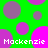 Green background with overlapping purple and pink circles, white text 'Mackenzie' repeated four times in pixelated font.