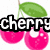 Pixelated cherry icon with green leaf, pink fruit, and 'cherry' text above three gender symbols labeled 'Jade W'.