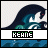 Pixelated animation of a dark-haired figure with teal highlights, head turning left to right across above text reading KEANE on blue wave background