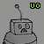 A 3x3 contact sheet of an animated robot icon with a gray body, pink eyes, and green antenna light cycling through states across eight frames.
