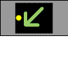 Green arrow pointing down-left on black background with yellow dot shifting from left to right