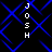 Blue geometric lattice pattern with four vertical 'JOSH' text on black background, each letter spaced and aligned in a
