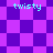 Pixelated purple and blue checkered pattern with cyan text reading 'twisty' in four positions.