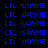 Blue pixelated text 'LIL WAYNE' repeated in a pattern on black and blue backgrounds