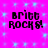 Pixelated text 'britt ROCKS!' on a bright pink background with light blue square patterns, displayed in four identical positions