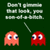 Pixelated image of two Pac-Man ghosts with a speech bubble containing unreadable text on a dark green background.