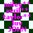 Pixelated text and patterned background in alternating frames with visible color shifts between green, white, and pink elements.
