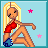 Pixel art contact sheet of a blonde cartoon character in red swimsuit with pink stars and text "IM BIONDE WHATS UR EXCUSE" on light blue background across multiple frames.