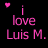 six variations showing 'i love Luis M.' text with pink and white pixelated letters on black background, each featuring a small pink heart in different positions