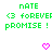 Green text and pink hearts on white background with gray corner overlay, displaying repeated 'nATE <3 forever promise!' phrases across multiple