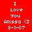 Red background with white pixelated text reading "I Love You Allissa <3 8-1-07" in two identical vertical