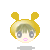 Pixelated anime-style character with yellow bunny ears, green hair, and pink lips; two versions show different mouth expressions beneath Japanese text.
