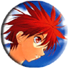 Circular icon shows anime character with red spiky hair and orange skin, profile view against blue sky background.