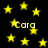 Yellow stars and repeated 'Cara' text on a black background with pixelated blur effects.
