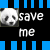 Two pixelated panda faces flank the text 'save me' on a black background with blue horizontal bars.