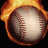 A baseball with visible stitching is surrounded by orange and yellow flames against a black background, while red text on blue backgrounds reads "Baseball isn't Just an Obsession It's Life".