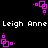 Pixelated pink geometric shapes and white text 'Leigh Anne Leigh Anne' on a black background, with animated rotation of the shapes.