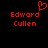 Red pixelated text 'Edward Cullen' appears twice on a black background, with one instance accompanied by a red heart symbol above it.