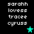 Pixelated text displays 'sarahh lovess tracee cyruss' with cyan stars on black background, showing animation changes in star positions across frames.