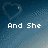 Pixelated blue gradient background with heart outline and white text reading "And She Danced On Into The Night" across four