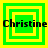 Four green and yellow square frames with black text 'Christine' overlaid, each frame showing different nested square configurations.