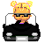 Pixel art animation of a blonde doll driving a black car with visible frame-to-frame changes in the character's pose and expression.