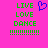 A static pixel art image with a bright pink background, green text reading LIVE LOVE DANCE, and a blue heart symbol above the text.