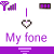 Animated sequence of repeated purple and white patterns with 'My fone' text, heart symbols, signal bars, and rectangular icons.