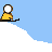 Pixel art contact sheet showing a skiing character's animation sequence across 18 frames with snow, trees, and blue sky background.