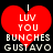 Red heart-shaped icon with white text reading "I LUV YOU BUNCHES GUSTAVO" on black background, two identical frames side-by-side.