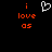 A black background displays orange text 'i love os' on both sides of a white pixelated heart symbol.