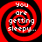 Four identical red and black spiral patterns with white text reading "You are getting sleepy..." arranged in a