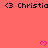 A static image shows repeated 'Christia' text with left-pointing chevrons on a coral background, interspersed with pink pixelated hearts.
