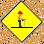 Yellow diamond-shaped with black borders on a brown speckled background, showing construction worker animation frames and text labels