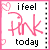 A contact sheet of 8 animated frames showing a pink-themed buddy icon with text "i feel pink today" and heart symbols, arranged in a 3x3 grid with one empty space.