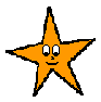 Six orange star-shaped figures with white eyes and black pupils, each displaying distinct facial expressions and arm positions against a gray background.