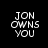 Four identical pixelated text on black background display 'JON OWNS YOU' in white block letters with slight variations in letter clarity