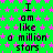 Green background with pink star pattern, repeated text "I am like a million stars" in black pixelated font across three