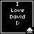 Black square icon with white pixelated text "I Love David :[" and a small alien-like figure in the bottom-right corner.