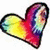 A heart-shaped icon with a rainbow gradient fill transitioning from yellow to red, bordered by black pixels on all sides.