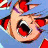Pixelated anime-style icon of a character with large red eyes and brown hair against a blue background, featuring visible dithering and color bleeding artifacts.