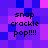 Pixelated text 'snap crackle pop!!!!' appears in four identical quadrants on a blue-purple pixel background