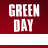 A 5x5 contact sheet of animated frames showing a red background with white 'GREEN DAY' text and evolving face-related phrases below each frame.
