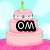 Pixelated pink three-tiered cake with green candle and white flower on top, set against light blue sky background.